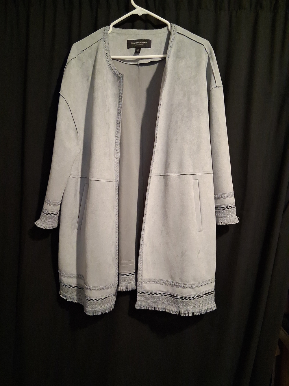 MARC NEW YORK Xl Light Gray Suede-Look Open Jacket Cardigan Duster